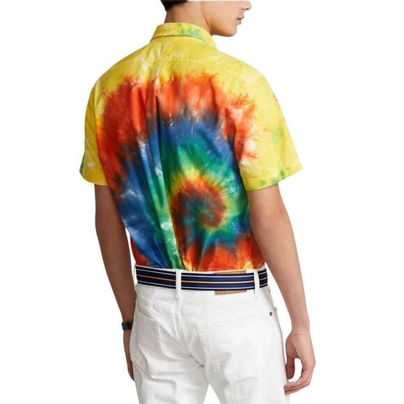 Polo Ralph Lauren Classic Fit Tie-Dye Oxford Shirt Blue/Green Tie Dye Multi Larg - Picture 3 of 6